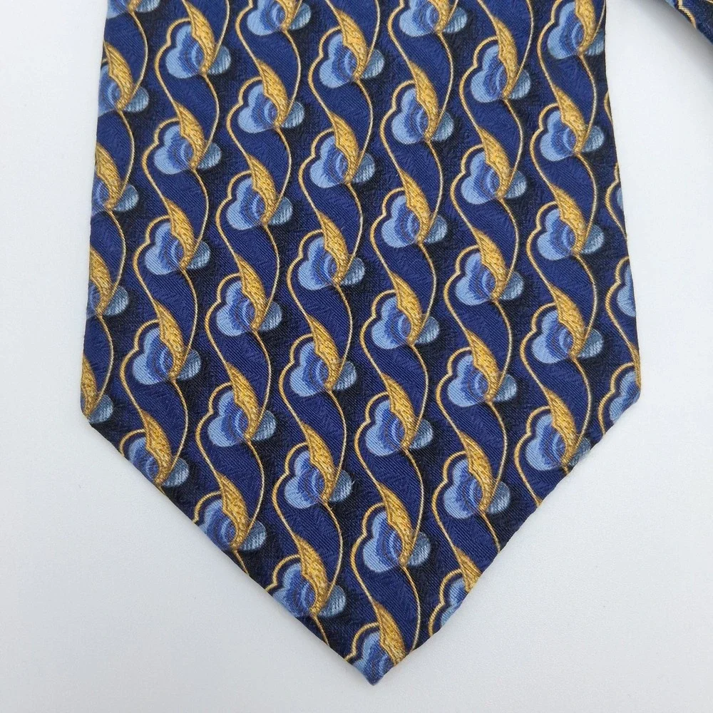 Marino Gabri 100% Silk Necktie Blue Gold Floral Made‎ in Italy